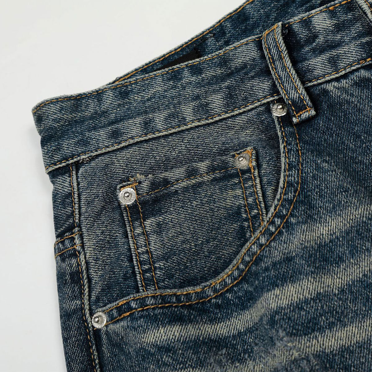 Vintage Dark Wash Faded Wide Denim
