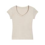 Solid-Color V-Neck Cotton T-Shirt 215gsm