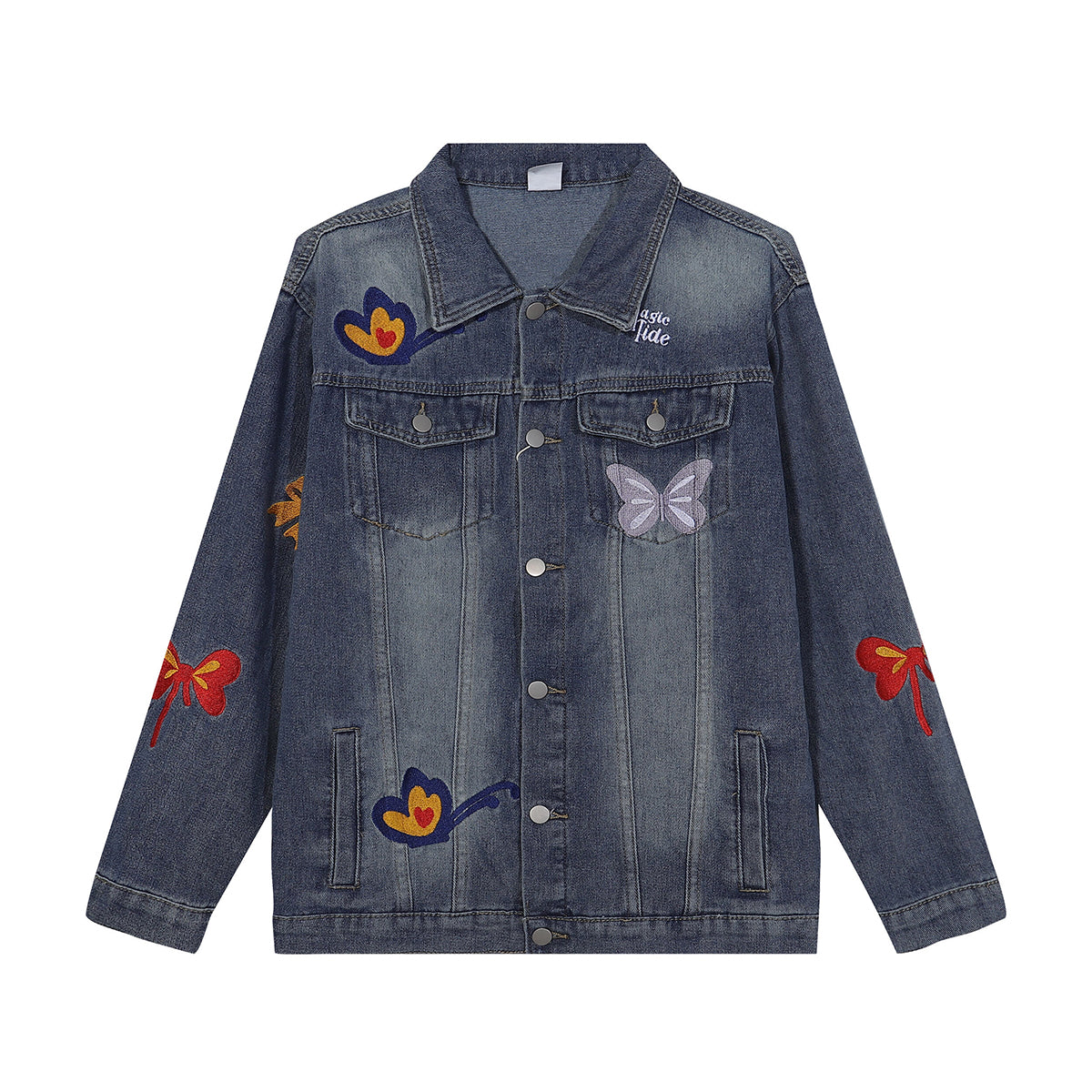 Butterfly Embroidery Denim Trucker Jacket
