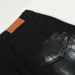 Painted Distress Black Wide Leg Star Patch Jeans