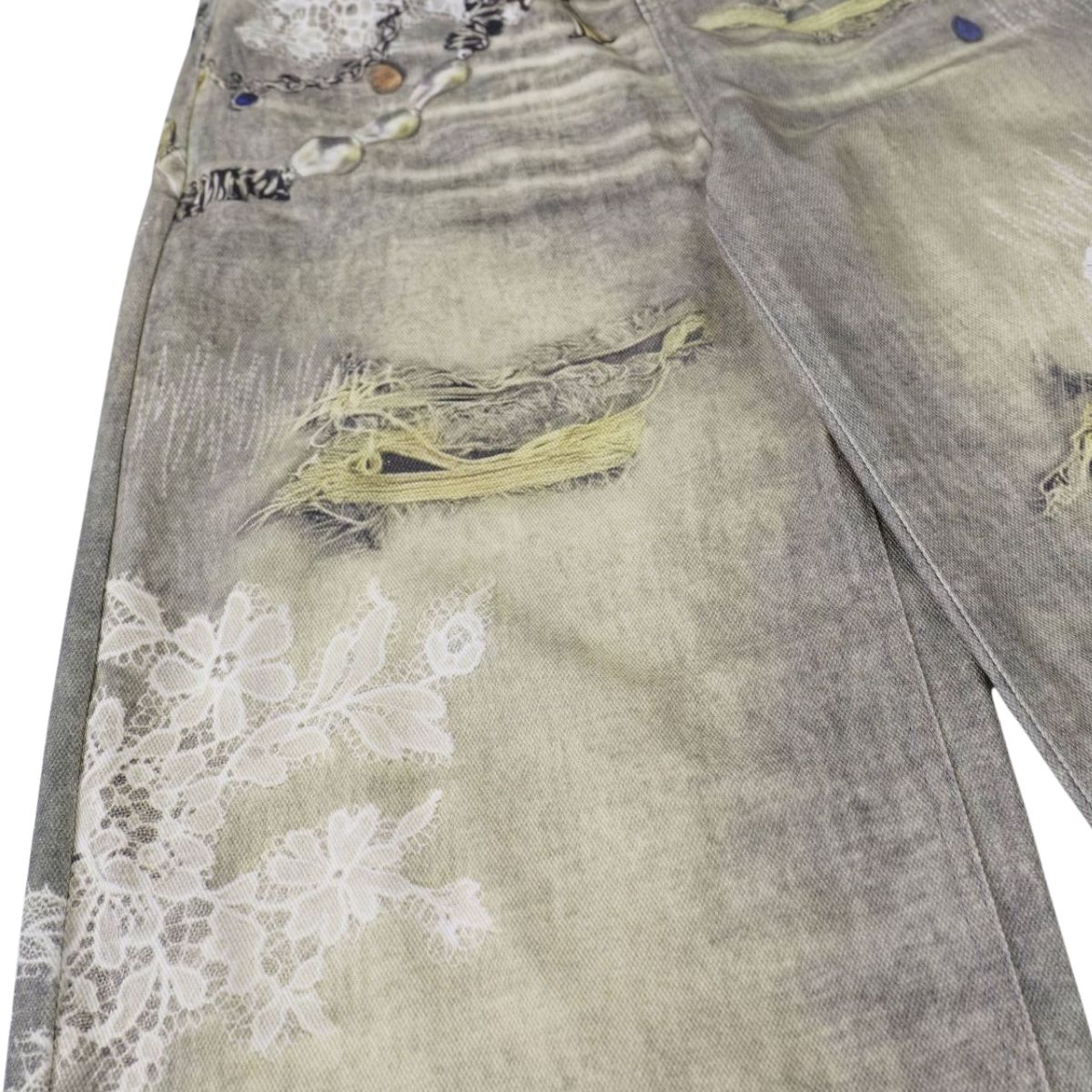 Smoke Rise Lace Print Straight Leg Ripped Jeans