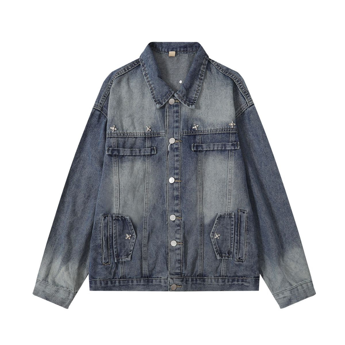 Silver Metal Flower Studs Denim Jacket