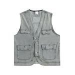 Relaxed V-Neck Denim Cargo Vest