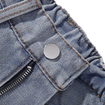 Floral Embroidery Washed Denim Shorts