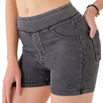 Mid-Waisted Washed Knit Denim Shorts
