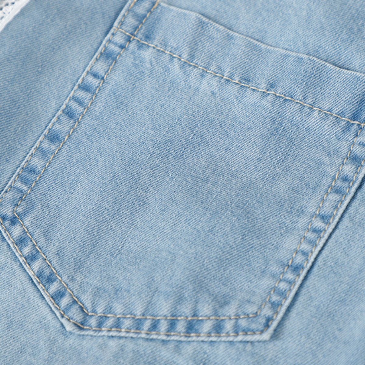 Button-Front Lace Trim Denim Shirt