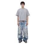 West Coast Double Waist Denim Texture Wide Leg Pants