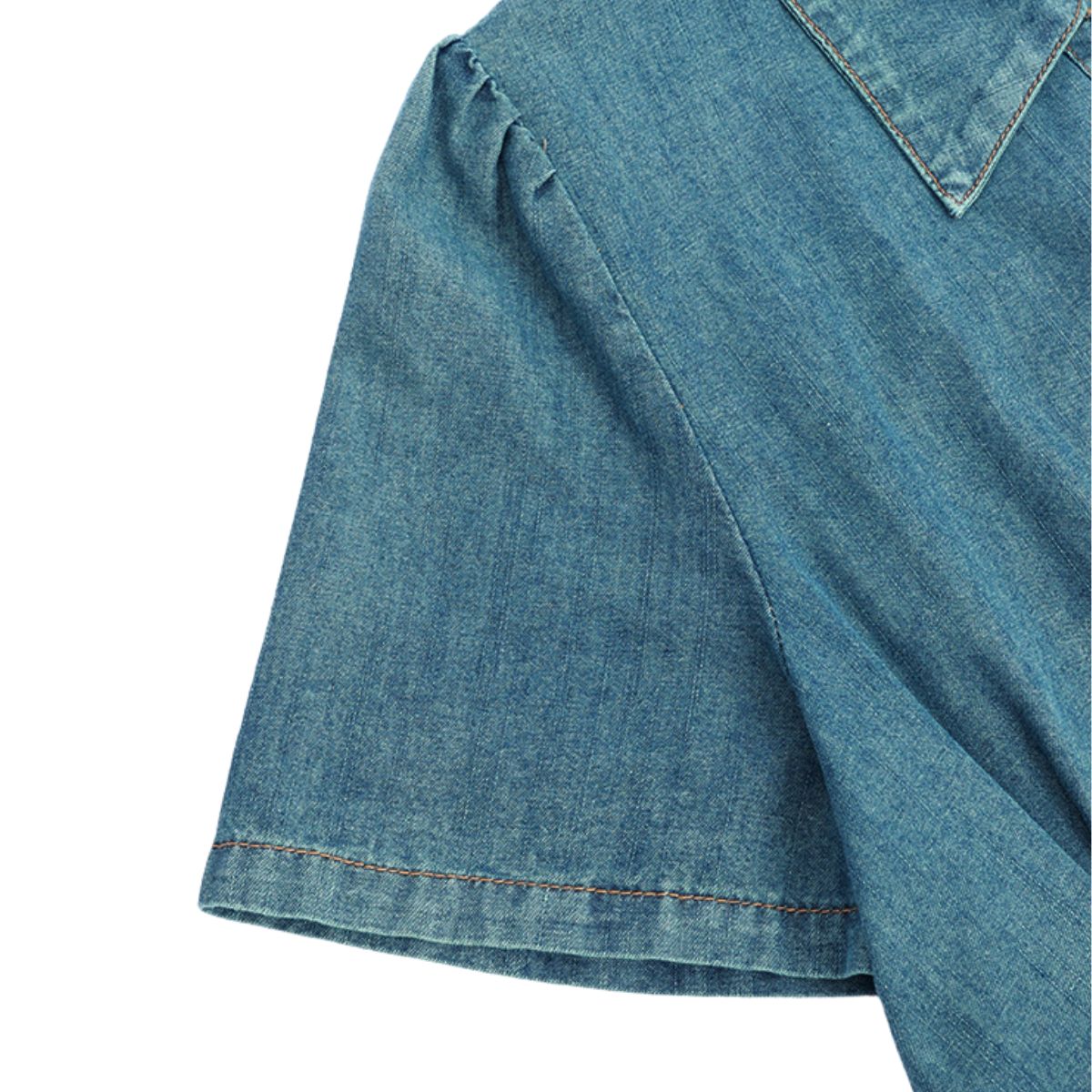 Bow-Embroidered Corset Denim Midi Dress