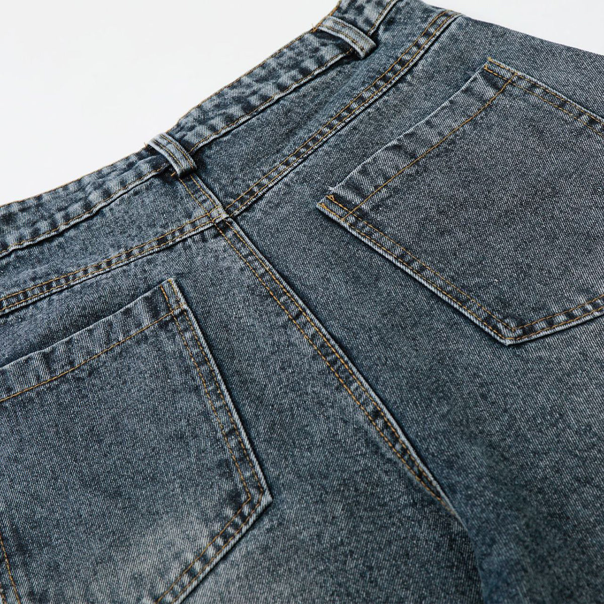 Starry Denim Bermuda Shorts Distressed Wash Colorful Accents