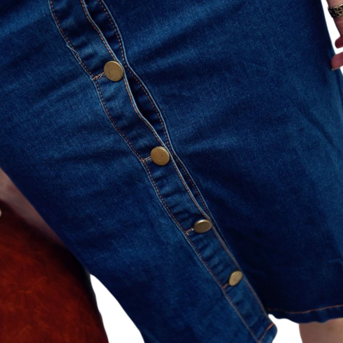 Long-Sleeve Button-Front Denim Midi Dress