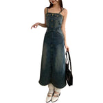 Lace-Up Back Denim Cami Midi Dress
