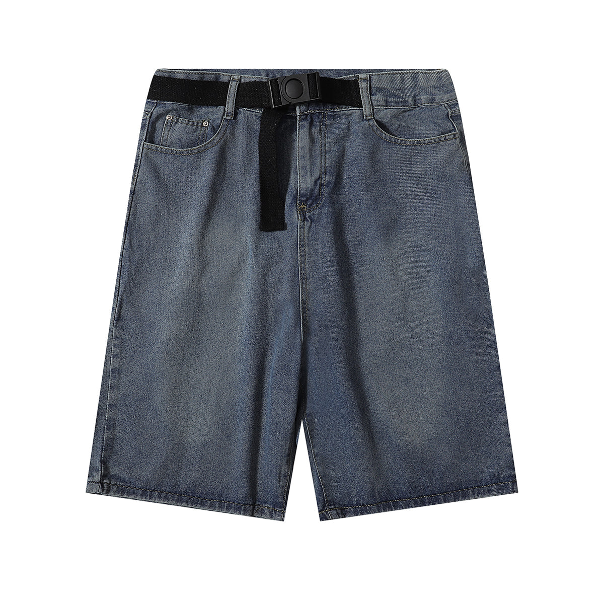 Built In Belt Mid Waist Denim Shorts