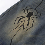 Spider & Web Print Denim Bermuda Shorts
