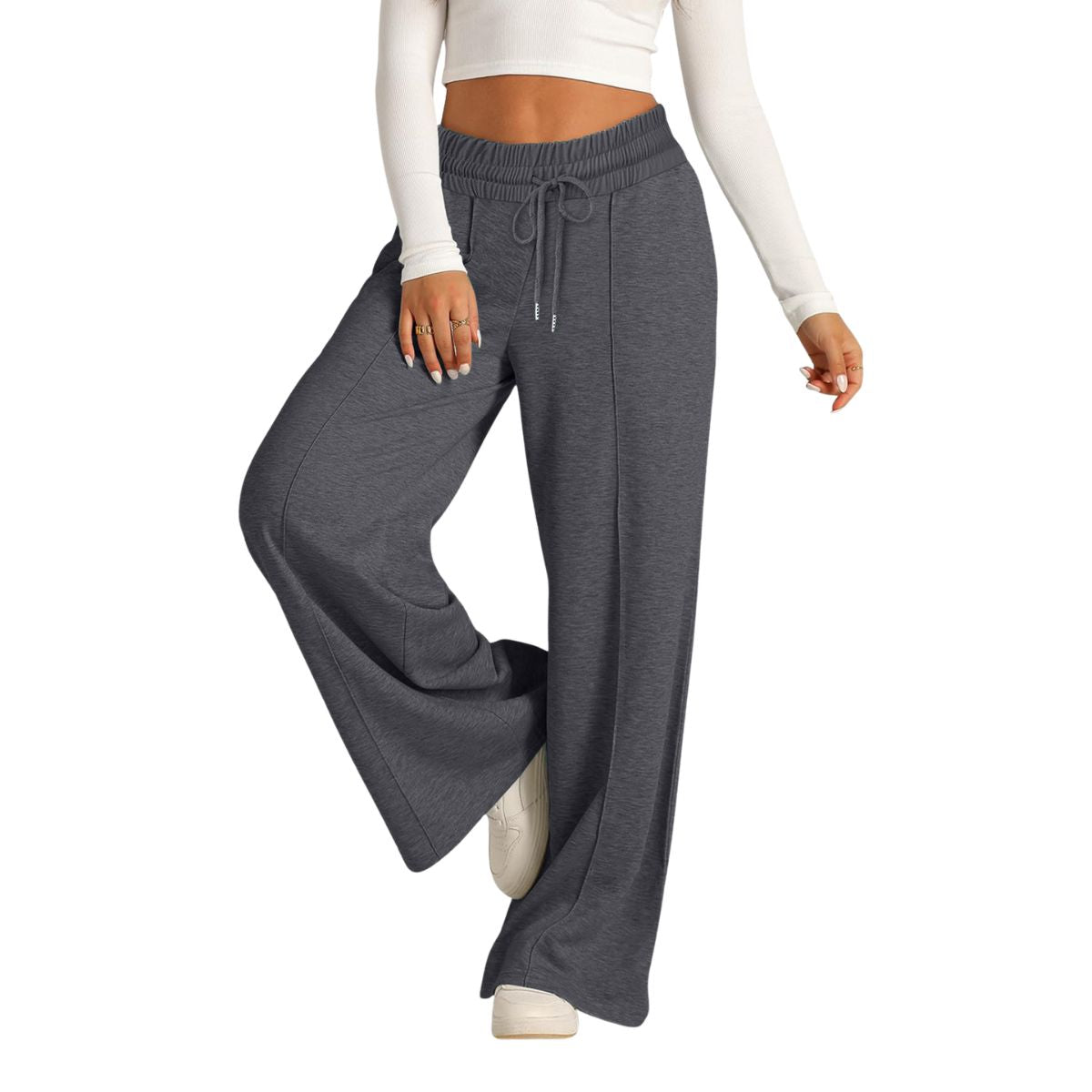 Women's Drawstring High Waist Wide Leg Pants Casual Comfy Trousers