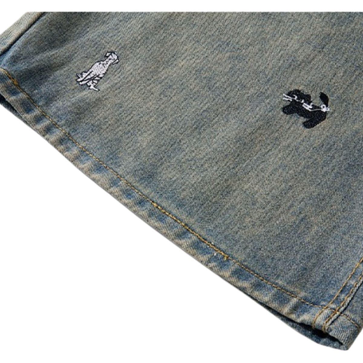 Dog Embroidery Loose Fit Denim Shorts