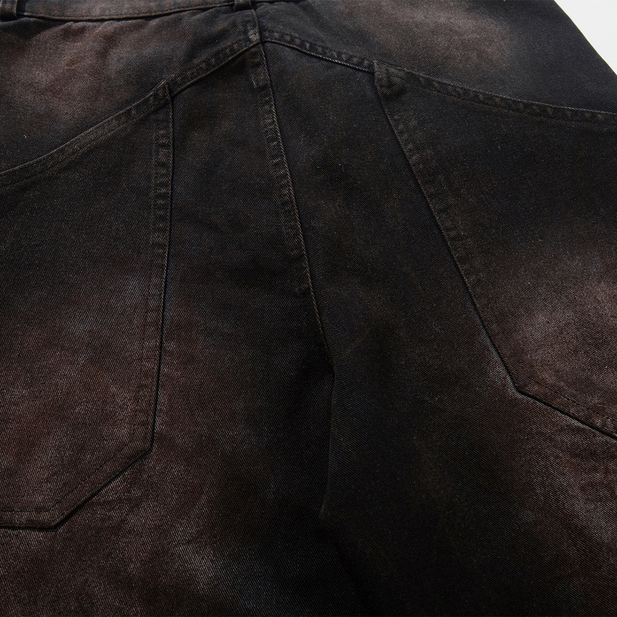 Artistic Brown Fade Geometric Stitching Black Denim Wide Leg Jeans