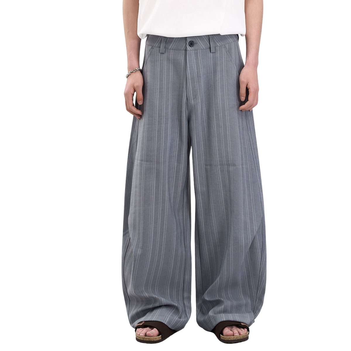 Vintage American Stripe Wide-Leg Curved Trousers