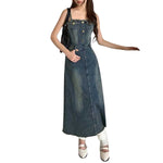 Lace-Up Back Denim Cami Midi Dress