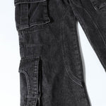 Black Zipper Detail Techwear Utility Denim Cargo Pants