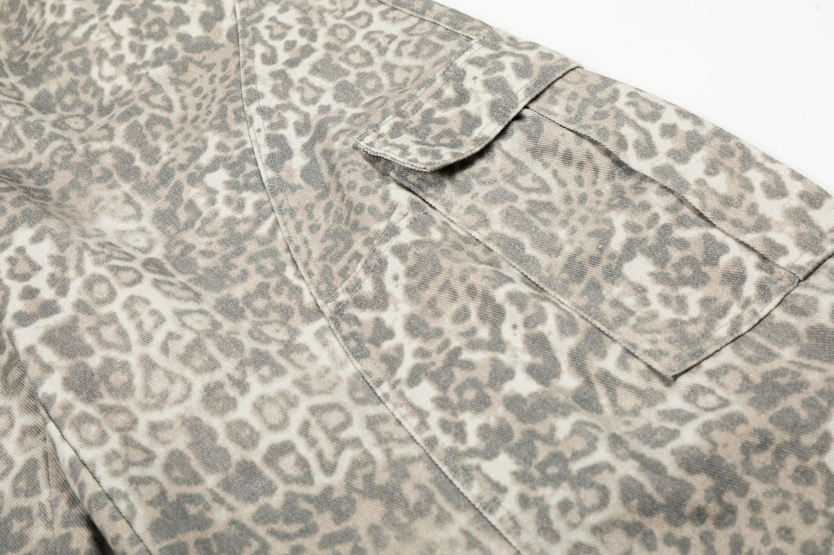 Leopard Print Cargo Wide-Leg Denim Pants