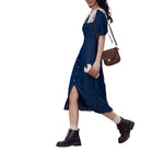 Butterfly Collar Puff Sleeve Denim Midi Dress