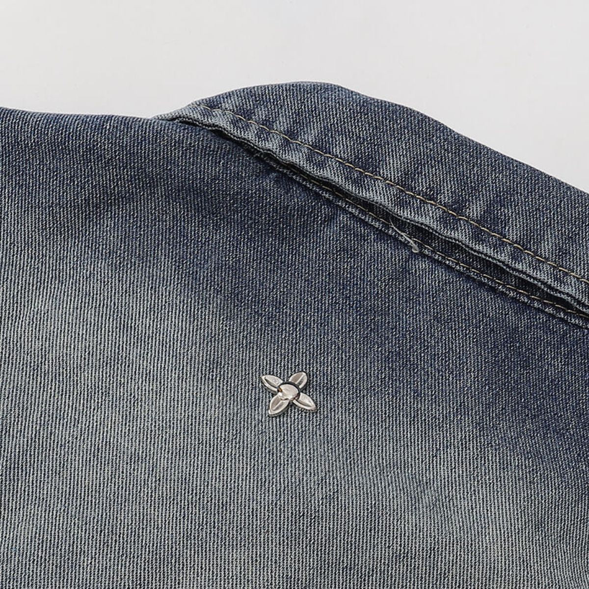 Silver Metal Flower Studs Denim Jacket
