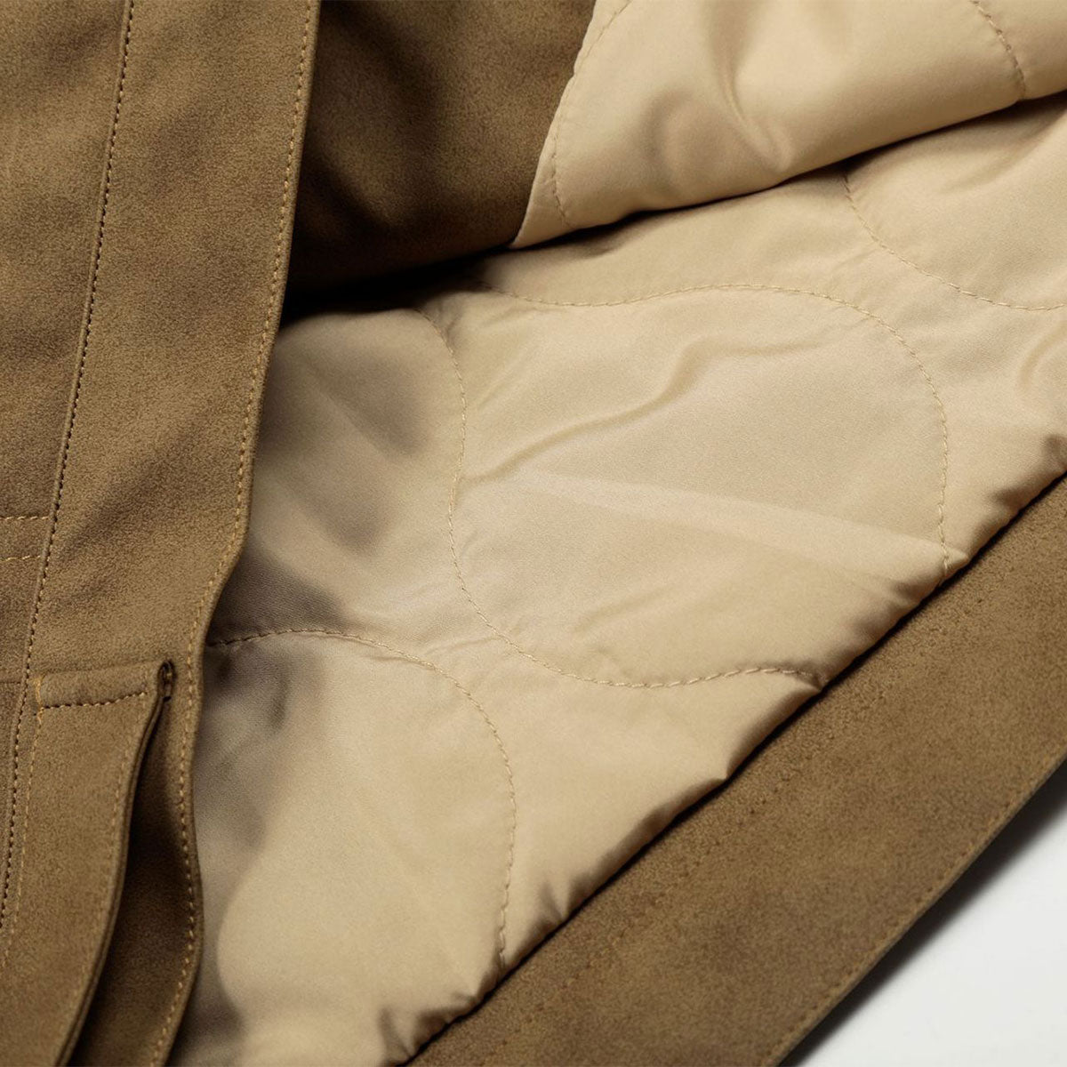 Suede Boxy Fit Padded Jacket Trimmed
