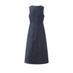 Sleeveless Embroidered Trim Denim Midi Dress