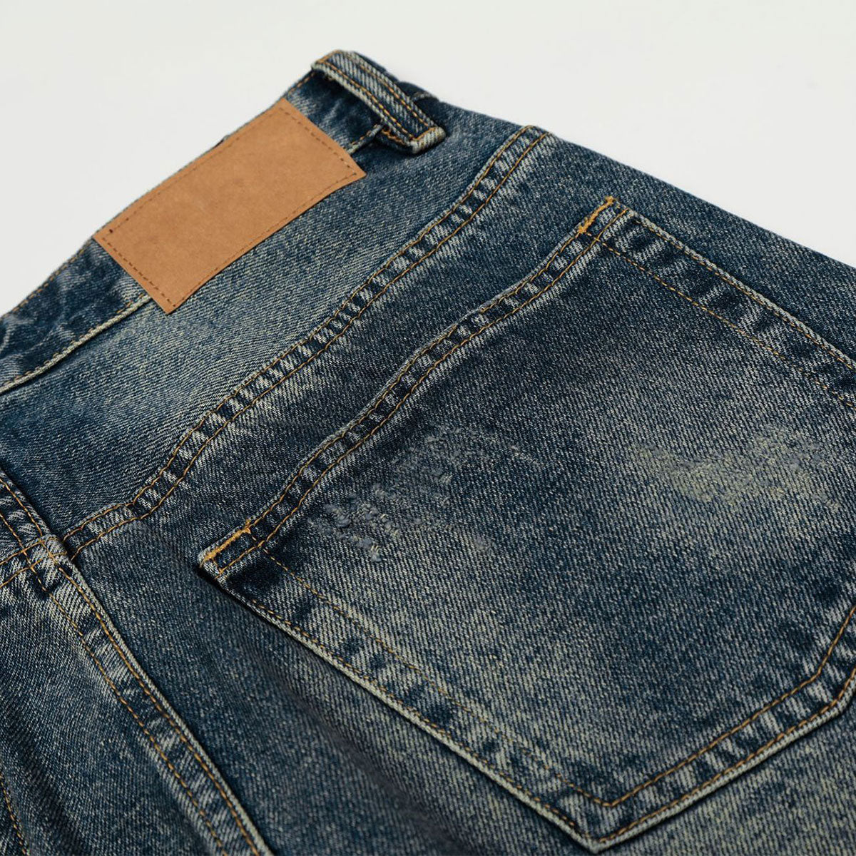 Vintage Dark Wash Faded Wide Denim
