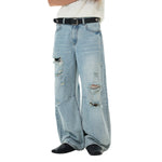 Wash Destroyed Pleated Baggy Jeans