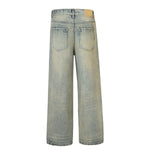 Vintage Wash Distressed Wide-Leg Jeans
