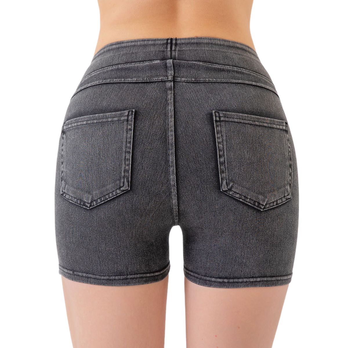 Mid-Waisted Washed Knit Denim Shorts