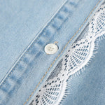 Button-Front Lace Trim Denim Shirt