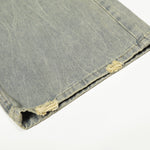 Wide Leg Denim Pants Leopard Print Waistband Stud Accents