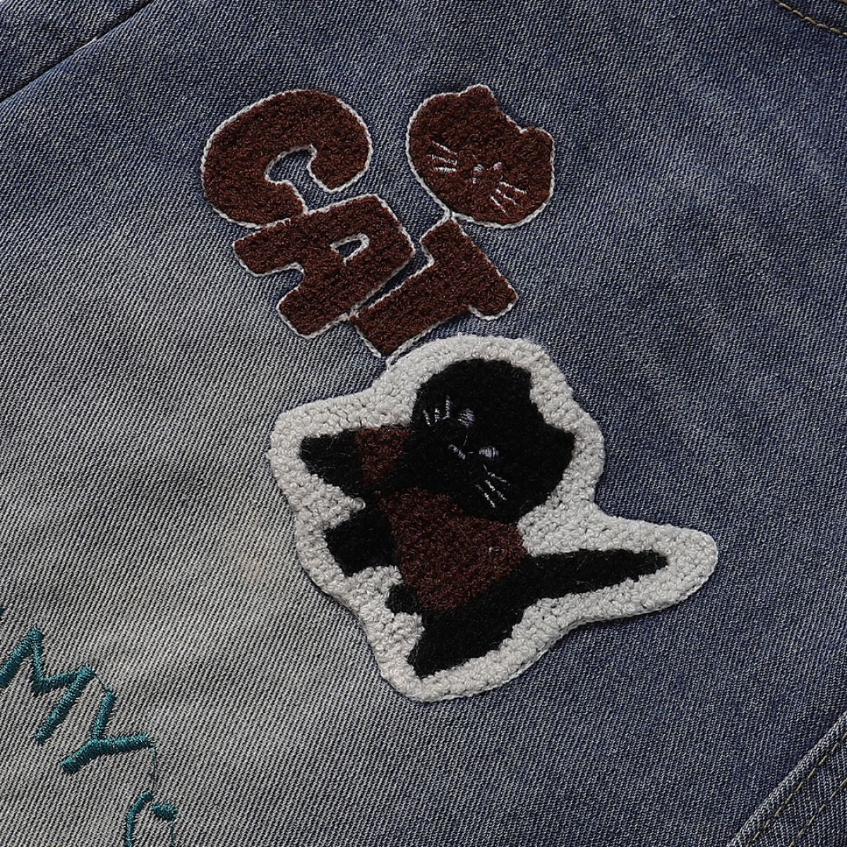 Cartoon Patch Loose Fit Denim Shorts