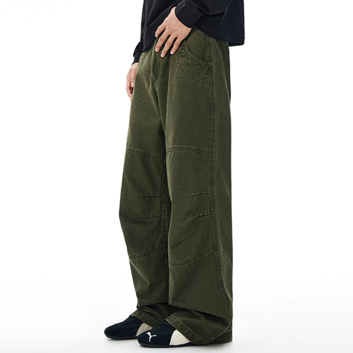 Vintage Washed Workwear Wide-Leg Relaxed Cargo Pants