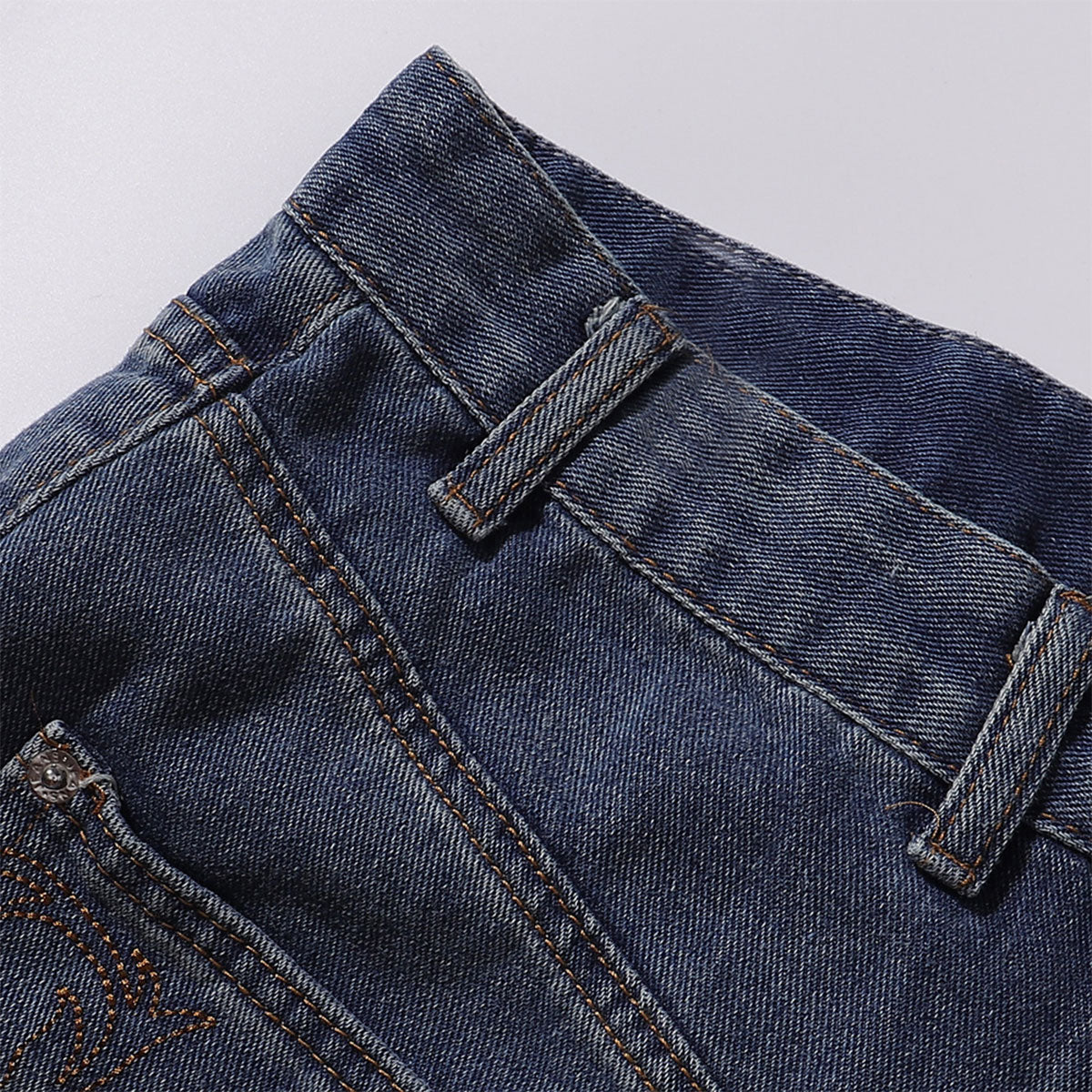 Front Pocket Embroidered Washed Wide Leg Jeans