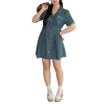 Bow-Embroidered Corset Denim Mini Dress