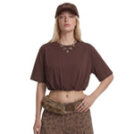Double-Layer Bubble-Hem Cropped Streetwear Tee