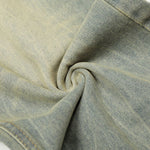 Wide Leg Denim Pants Leopard Print Waistband Stud Accents