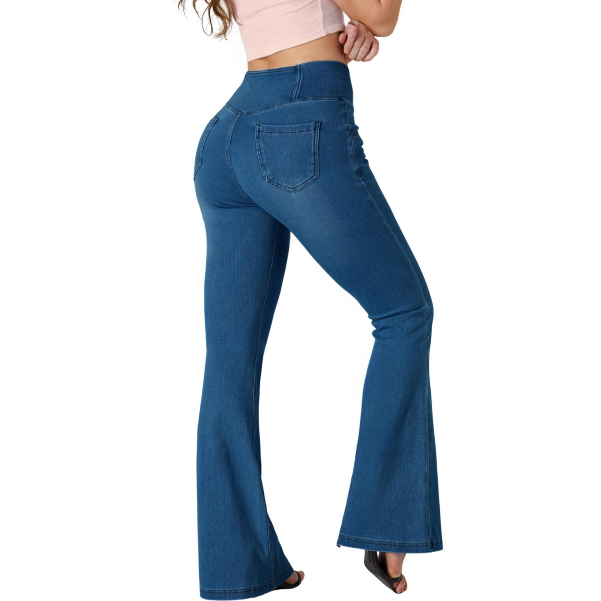 Crossover Waist Knit Denim Bootcut Pants