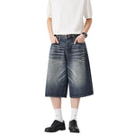 Washed Indigo Relaxed Fit Utility Denim Shorts