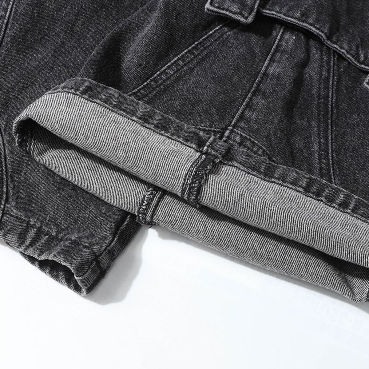 Black Zipper Detail Techwear Utility Denim Cargo Pants