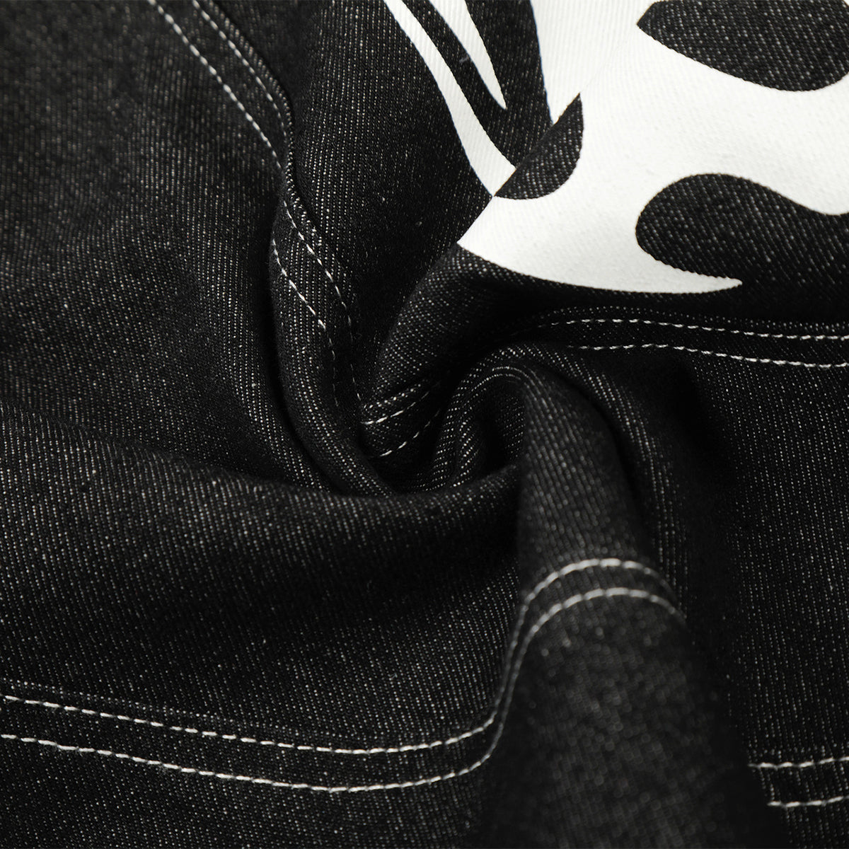 Flame Print Black Wide Leg Denim Shorts