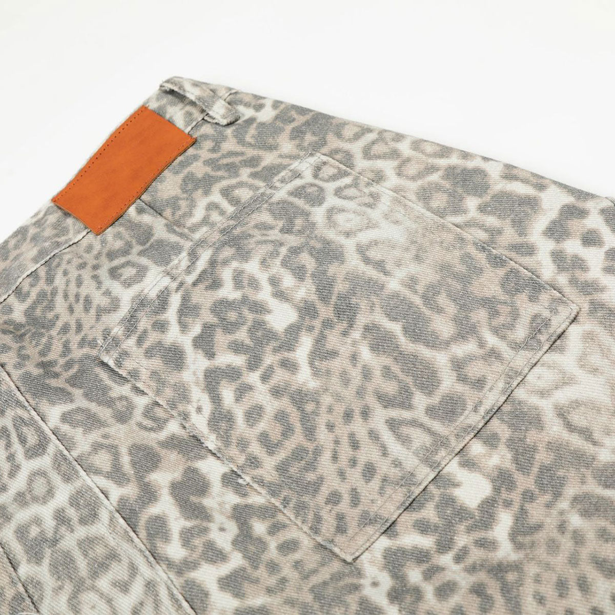 Leopard Print Cargo Wide-Leg Denim Pants