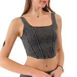 Knit Denim Square Neck Cropped Tank