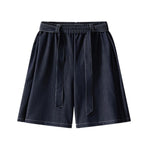 High Waist Tie Belt Relaxed Denim Shorts