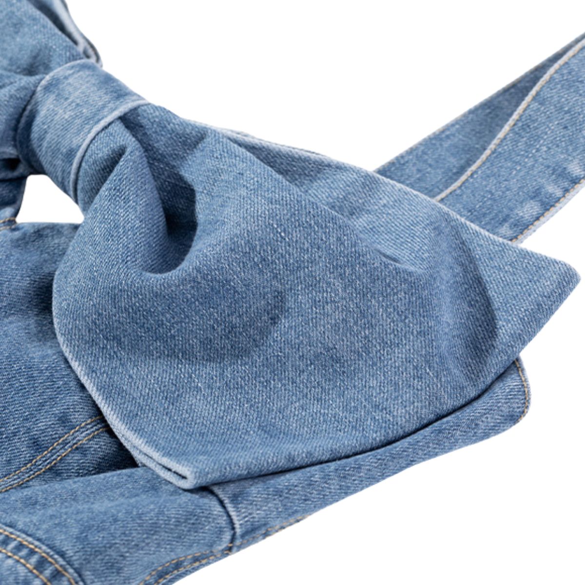 Women's Denim Bow Strappy Mini Dress