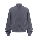 Vintage Zip-Up Ribbed Stand Collar Sweatshirt