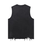 Black Washed Cotton Ripped Muscle Tank 275gsm